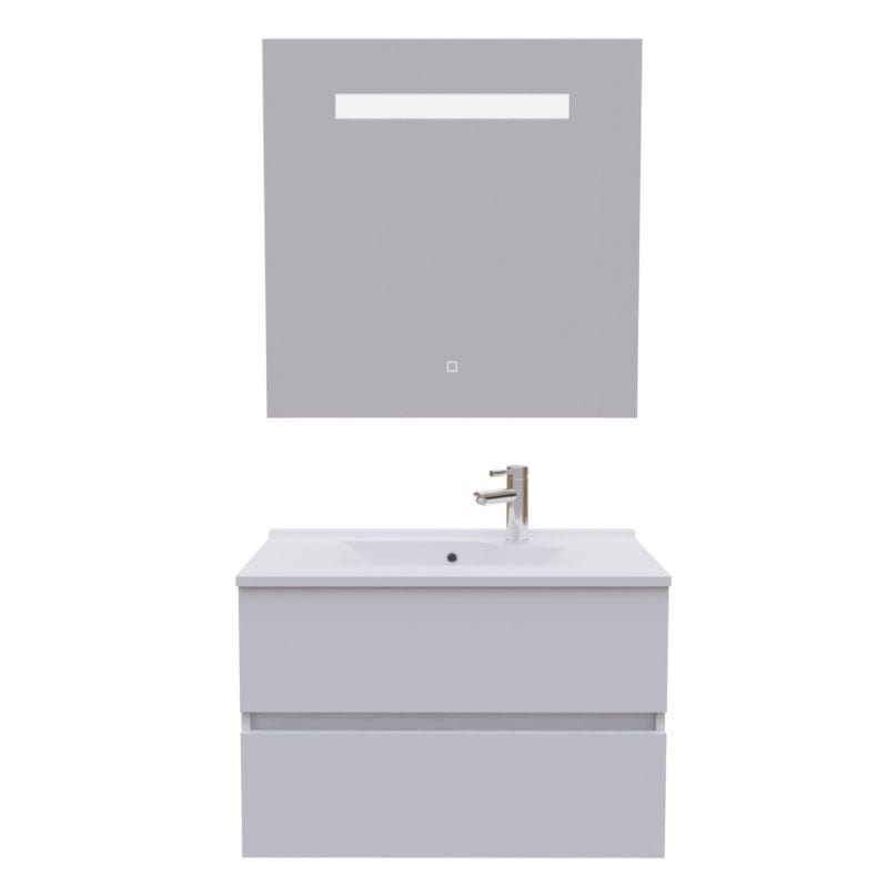 Meuble salle de bain 80 cm ROSALY avec plan vasque et miroir Elégance ht80- Blanc- Plan vasque en Résine - 4