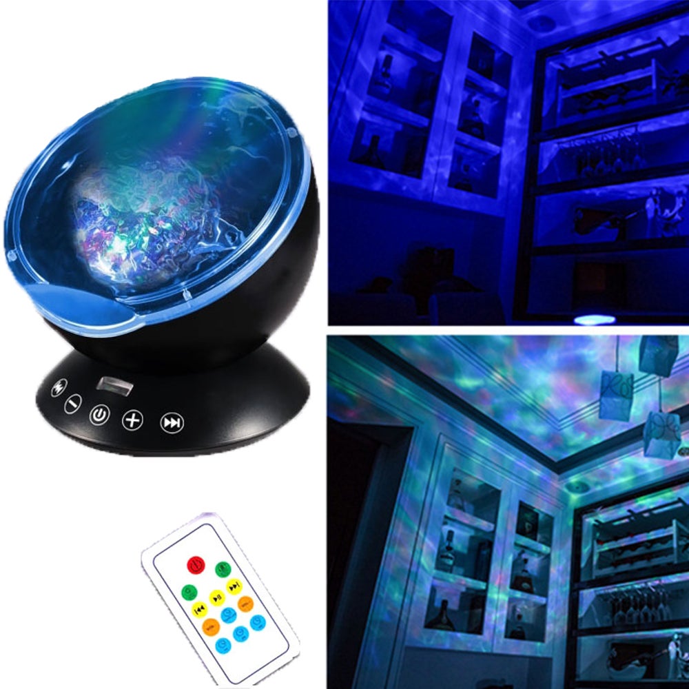 Lampa Projektora Zdalnego Sterowania Ocean Kolorowa Muzyczna Lampa Projektora Gwiazd Lampa Atmosferyczna (Czarna)