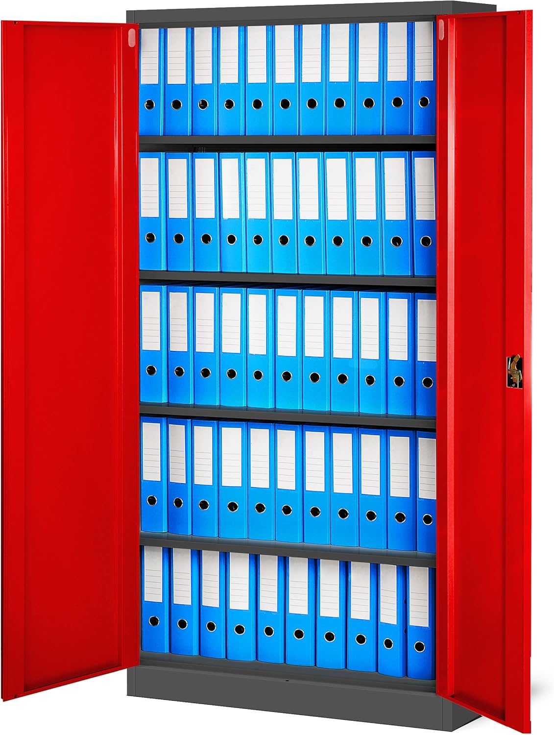 Set de 2 Armoire de Bureau de Rangement Métallique 4 étagères réglables 185 cm x 90 cm x 40 cm Anthracite-Rouge - 8
