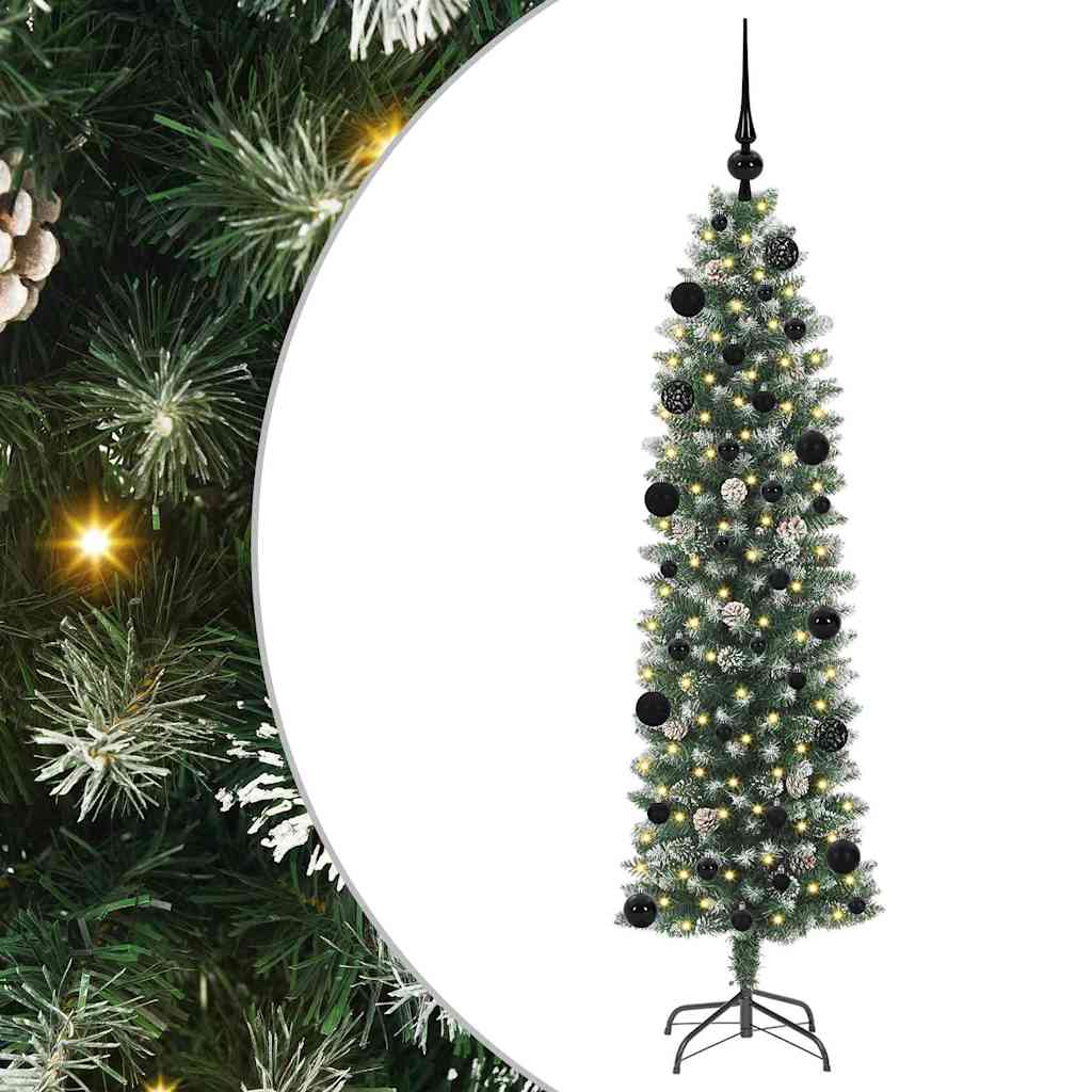Sztuczne smukłe drzewo bożonarodzeniowe Zielono-biały 150 cm
