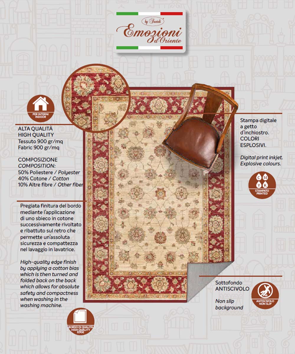 Tapis De Salon Shirvan, Série Emozioni D'Oriente, Orange, Impression Numérique, NEUF Avec étiquettes