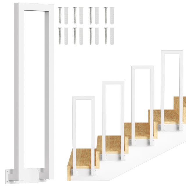 Corrimão de exterior, 85 cm de comprimento, ferro, branco, montagem lateral, com kit de instalação, corrimão para alpendres e terraços