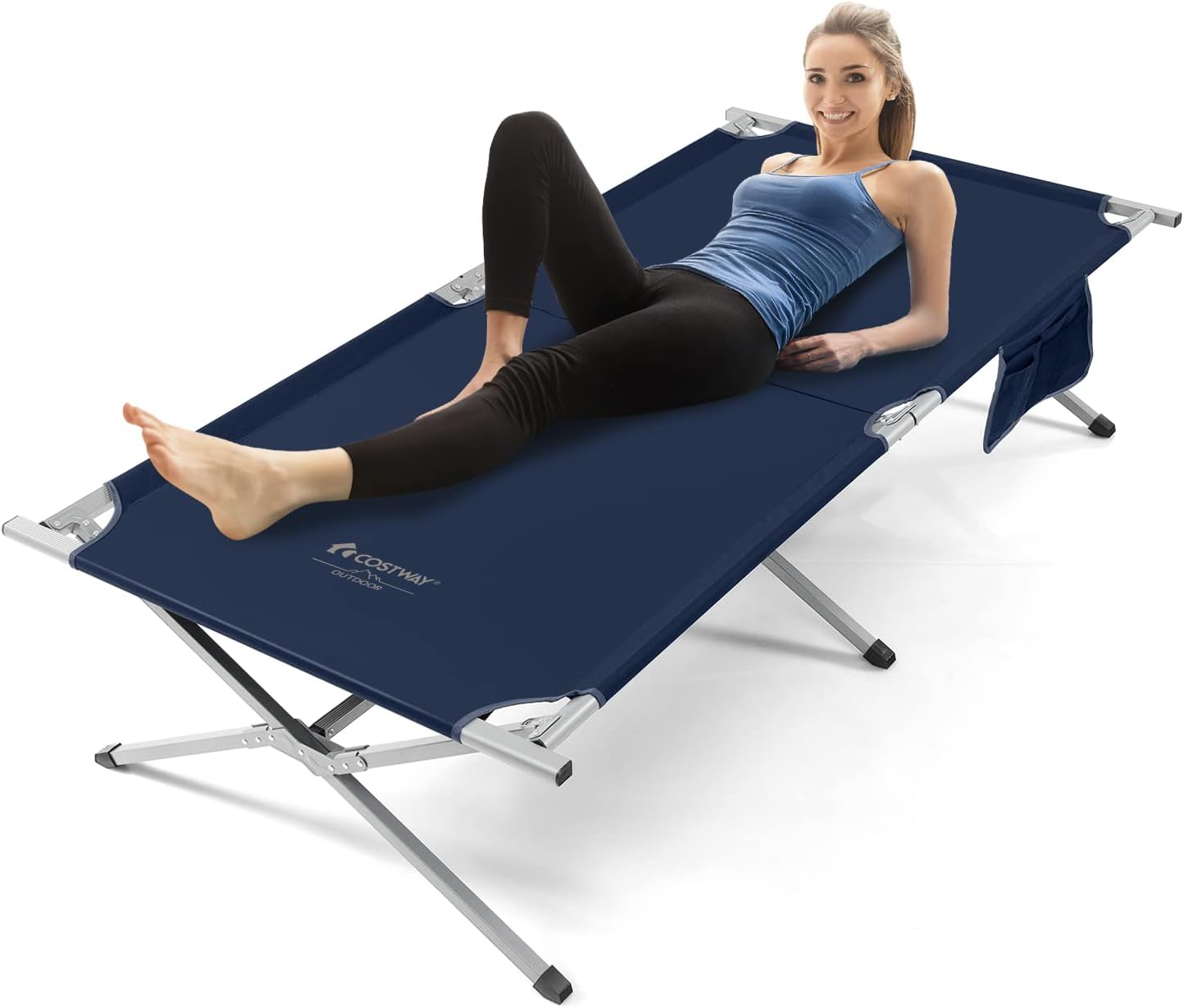 Składane Łóżko Kempingowe, Bardzo Duże Łóżko Wojskowe z Kieszenią do Przechowywania i Torbą Transportową, Przenośne Łóżko z Solidną Ramą