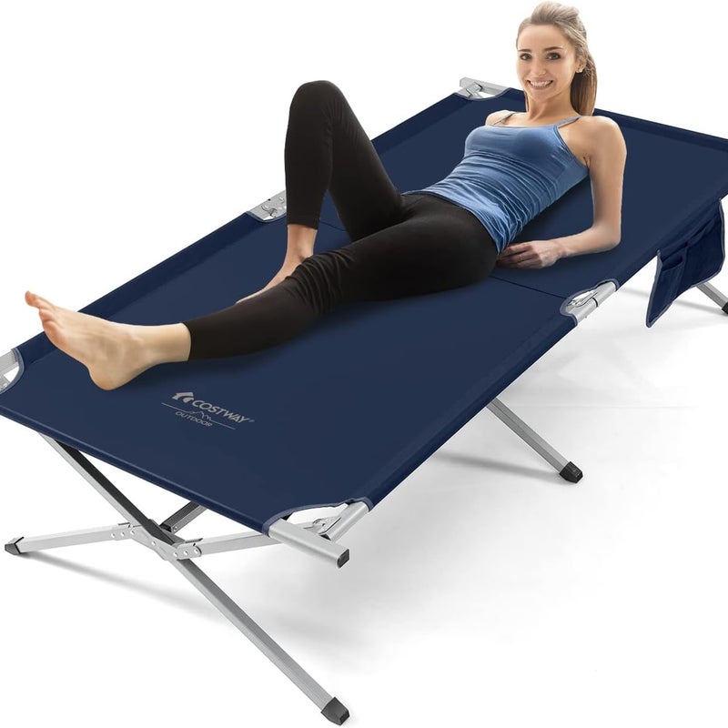 Składane Łóżko Kempingowe, Bardzo Duże Łóżko Wojskowe z Kieszenią do Przechowywania i Torbą Transportową, Przenośne Łóżko z Solidną Ramą