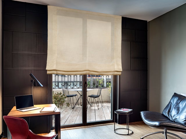 Easydeco - Estor Plegable sin varillas Lino beige 150 x 175 cm
