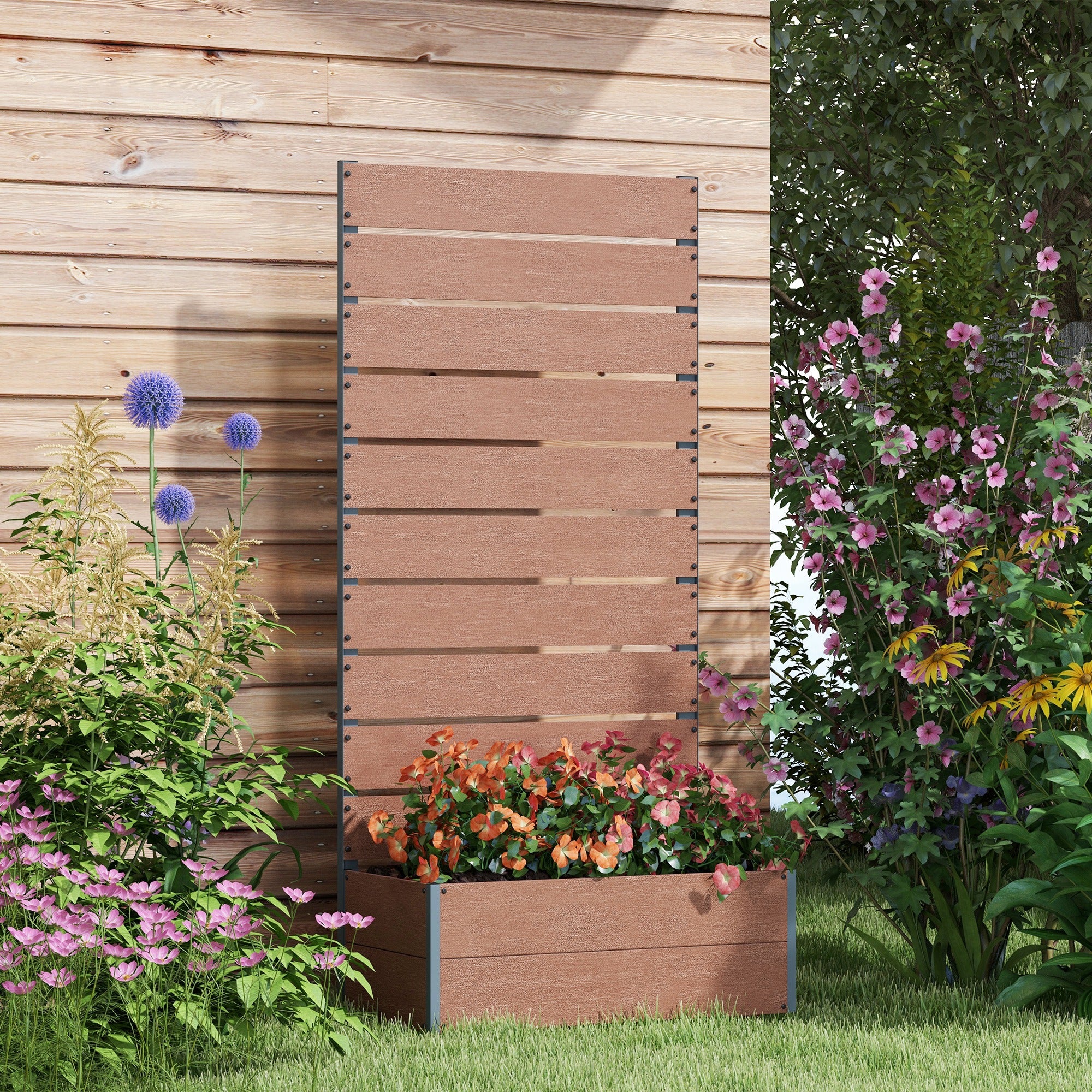 Jardinière avec treillis plaque composite bois-plastique Outsunny - 2