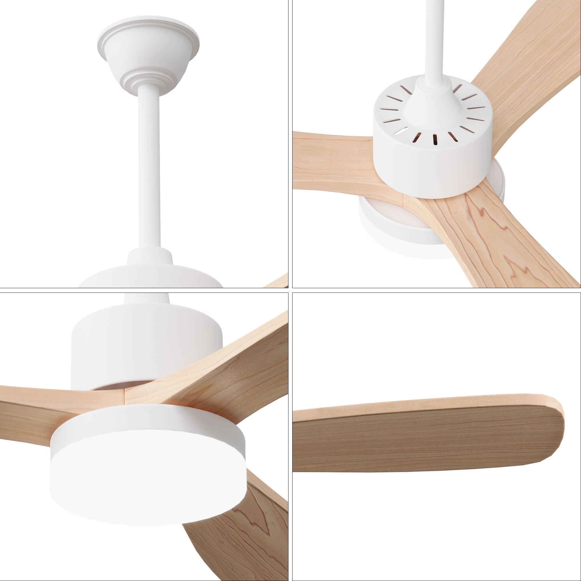 Ventilateur de plafond 2-en-1 couleur bois naturel avec éclairage LED (modèle à 3 pales de 42 pouces en bois massif), L106.6cm - 11