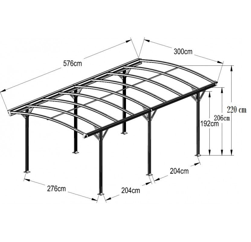 Carport aluminium anthracite 5.76 x 3m, abri voiture - 2