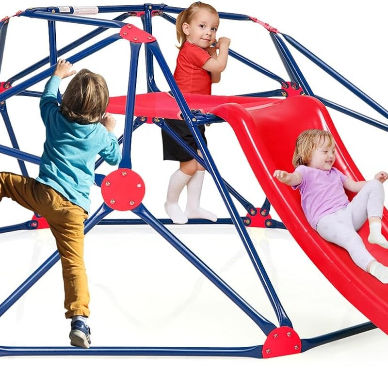 Kopuła do Wspinaczki i Zjeżdżalnia dla Dzieci Powyżej 3 lat, Geometryczna Metalowa Drabinka do Wspinaczki, Obciążenie 150 kg, Plac Zabaw, Czerwony