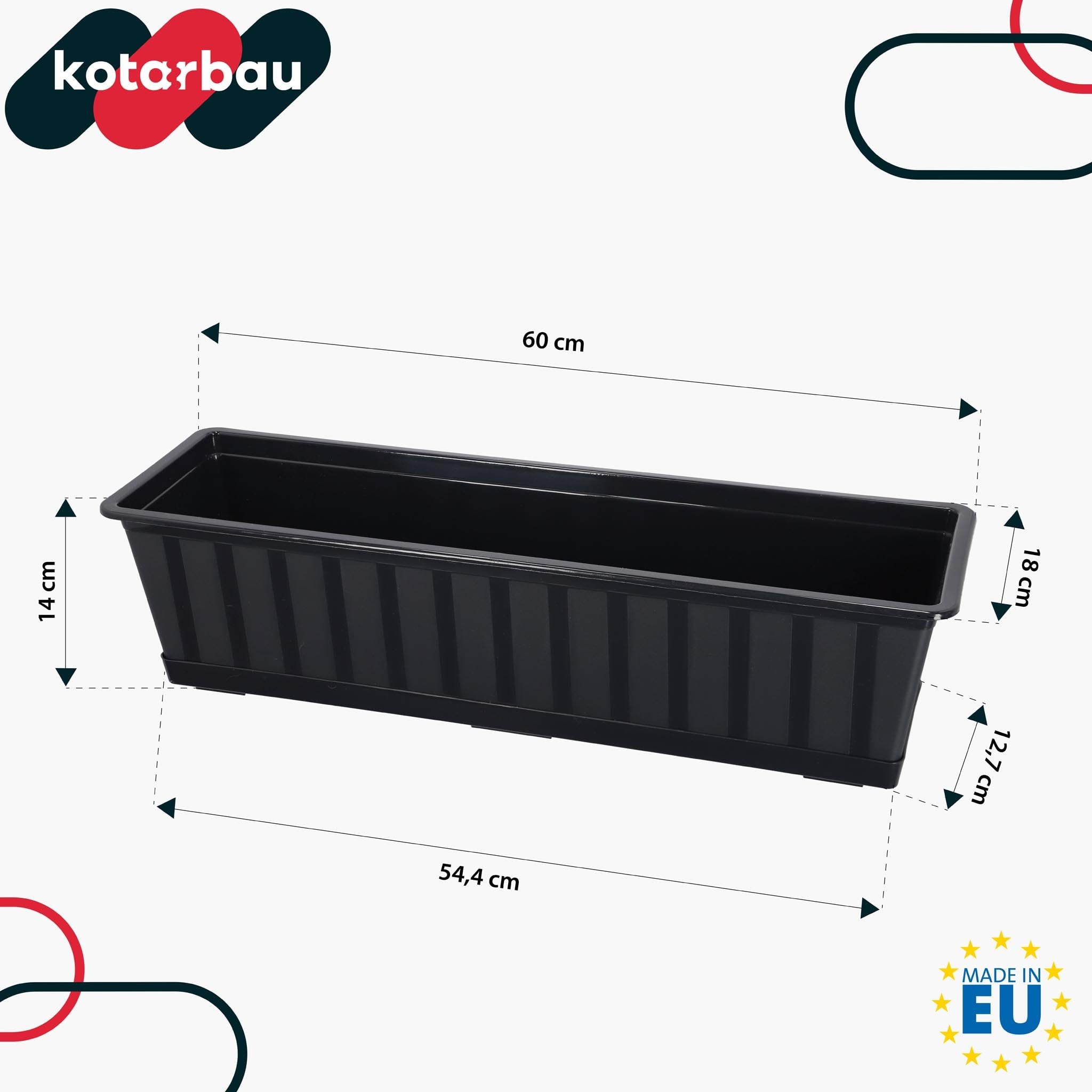 Doniczka - Skrzynka Balkonowa - 60 x 18 x 14 cm - Skrzynia na Balustradę Balkon - Donica z Podstawką - Antracyt KOTARBAU - 3