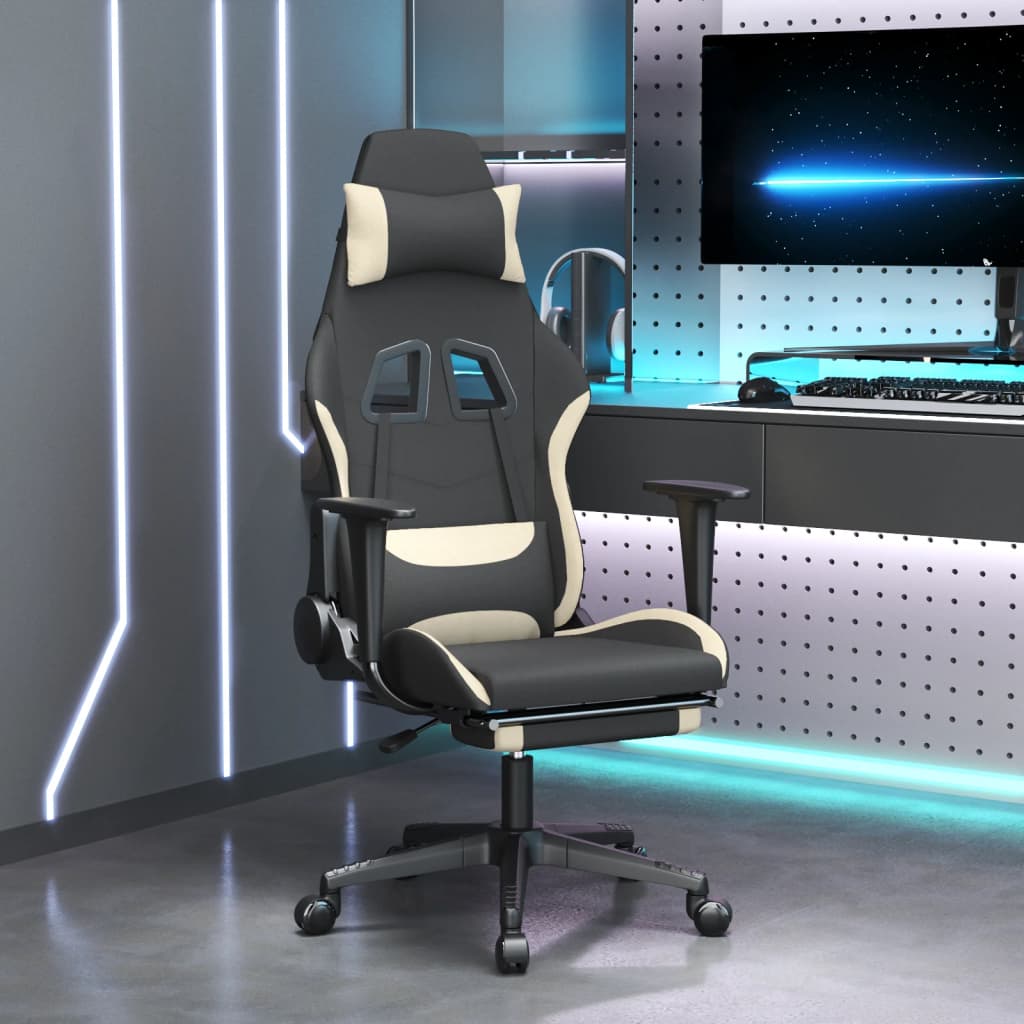 Silla gaming   silla de oficina   silla gamer ergonomica con reposapiés tela crema y negro cfw670898