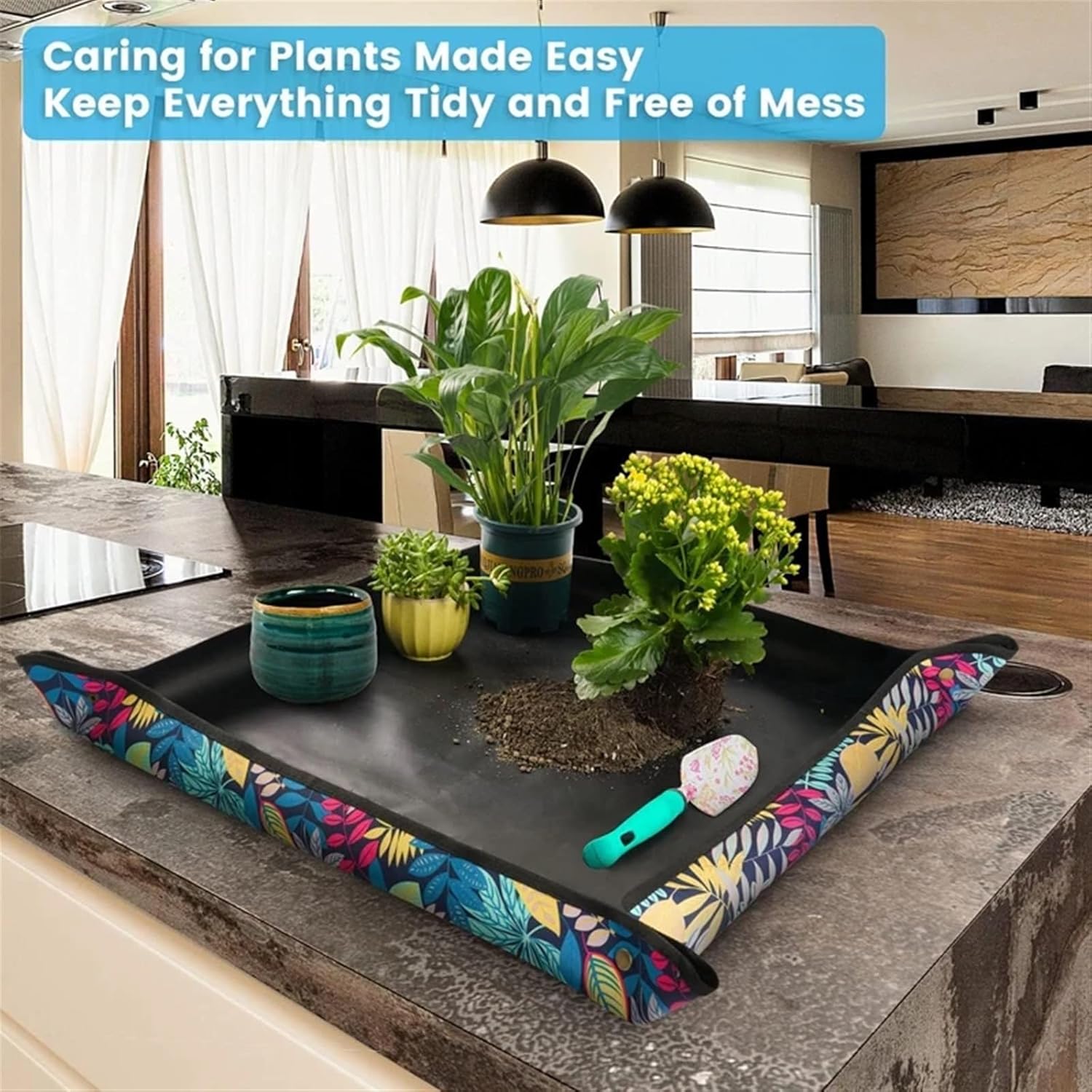 Tapete de plantio impermeável pintado, dobrável, para replantio de plantas de jardim, vasos de flores e transplante (68x68cm) - 7