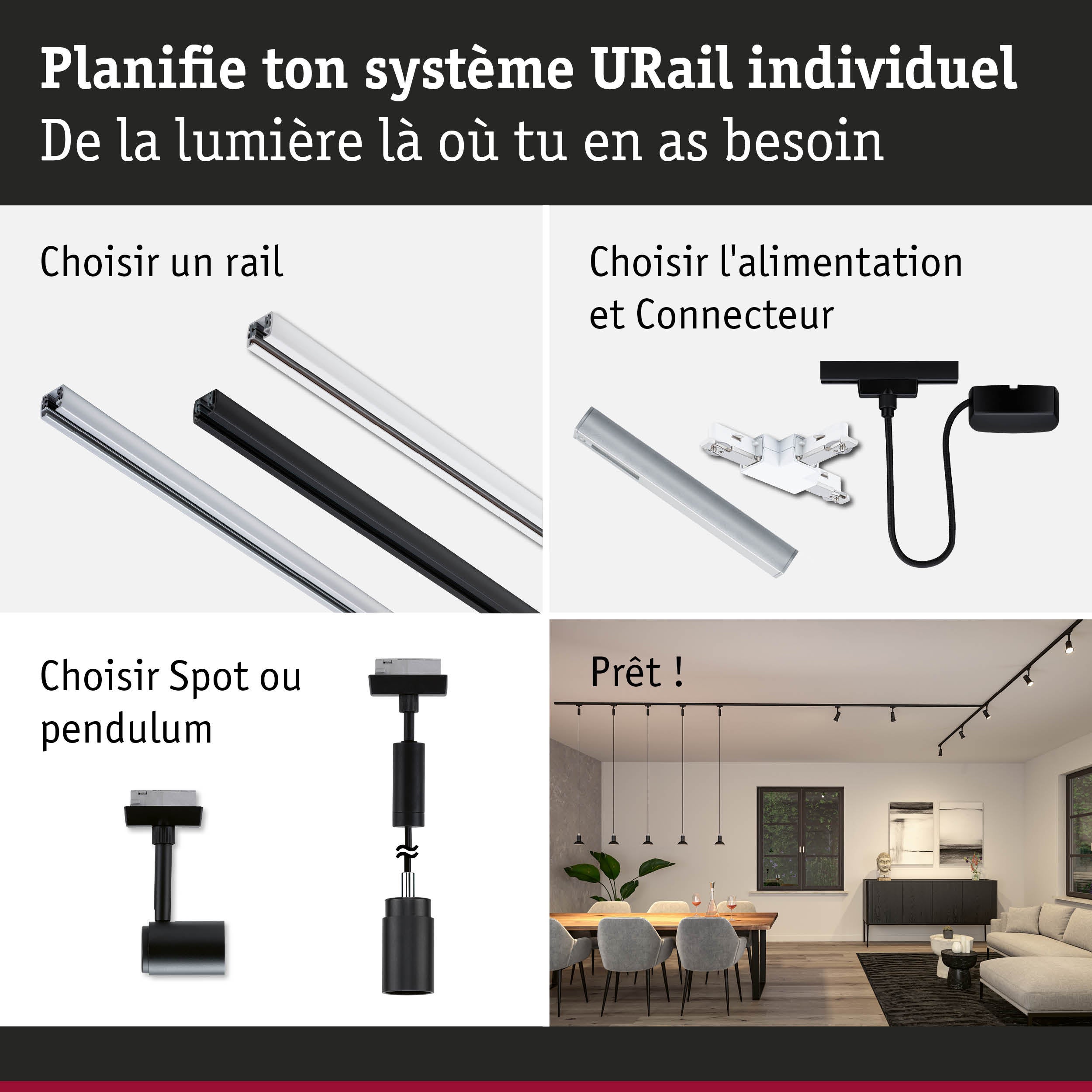 URail Spot sur rail Runa Spot individuel GU10 max. 10W gradable 230V Noir mat - 7