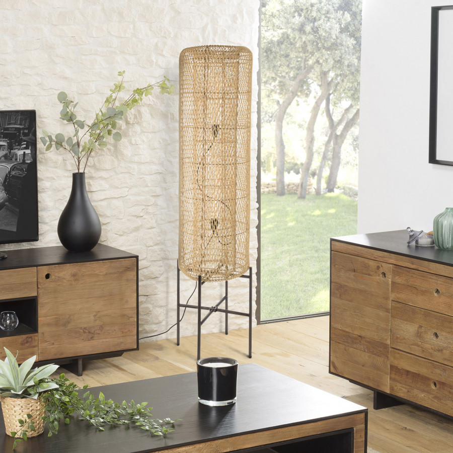 ALIDA Lampadaire 39x39cm rotin naturel pieds acier noir Leroy Merlin