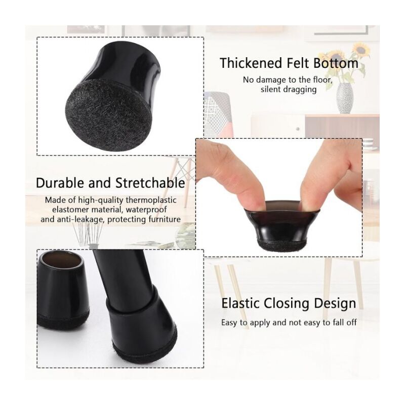 Lot de 20 protège-pieds de chaise en feutre (14-20 mm) pour éviter les rayures au sol (noir) - 4