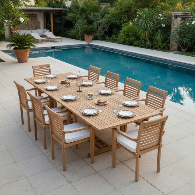 Mesa extensible rectangular de 12 plazas de teca maciza Sydney