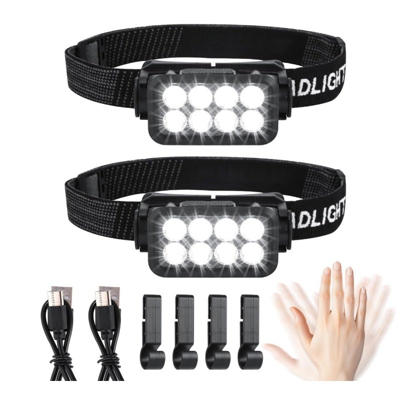 Set de 2 lanterne frontale LED reîncărcabile - Super luminoase - 2500 lumeni - 5 moduri. Ideale pentru activități în aer liber, camping 2buc