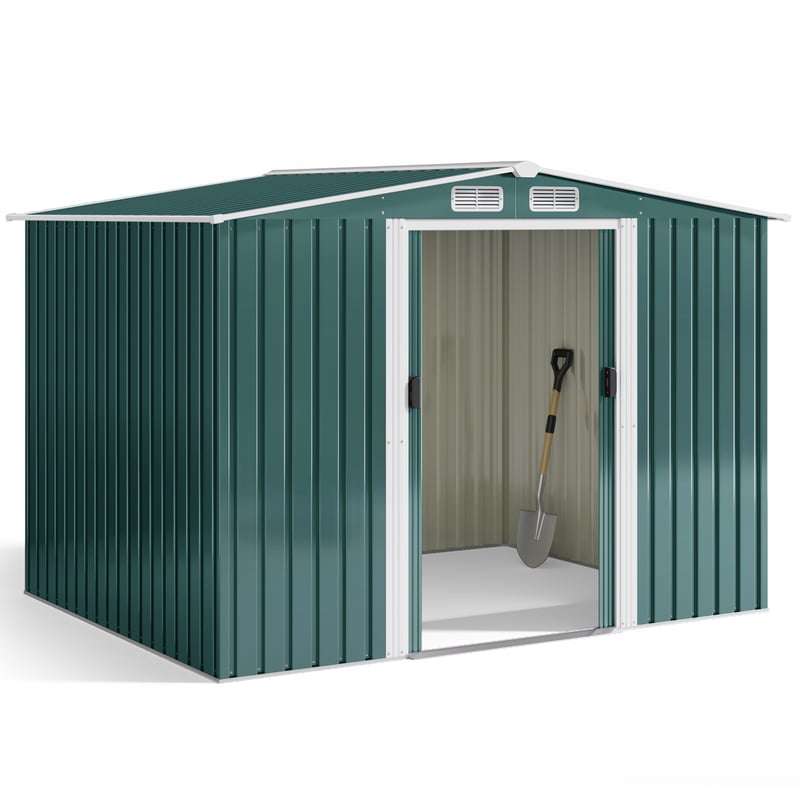 Bealife Metalowa Schronka Ogrodowa 4,77 m² ze Stali Galwanizowanej Zielony Kabanon na Terenie 247 x 193 x 179 cm