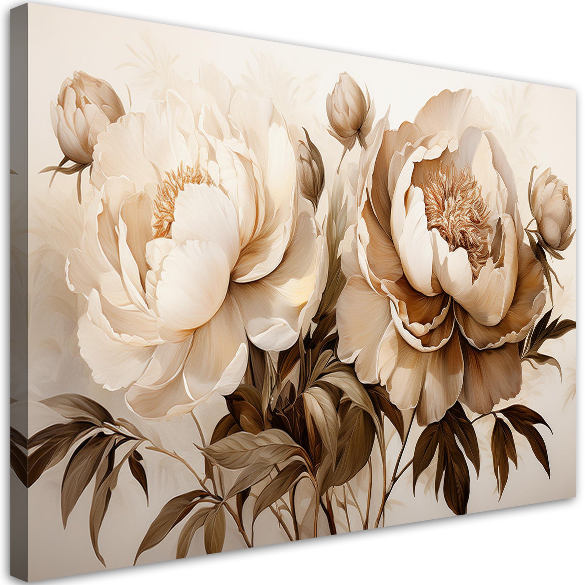 Obraz na płótnie, Piwonie Peonie Kwiaty w Beżu 60x40