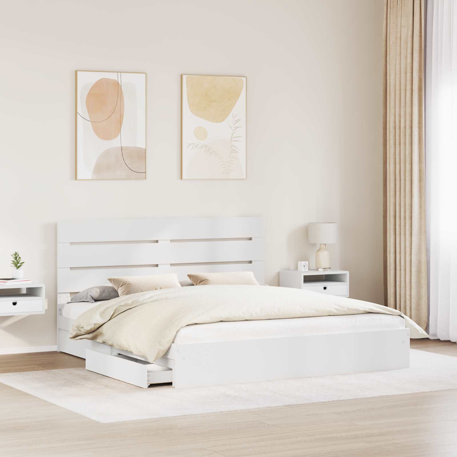 Lit de rangement blanc 180 x 200 cm panneau de bois - 3