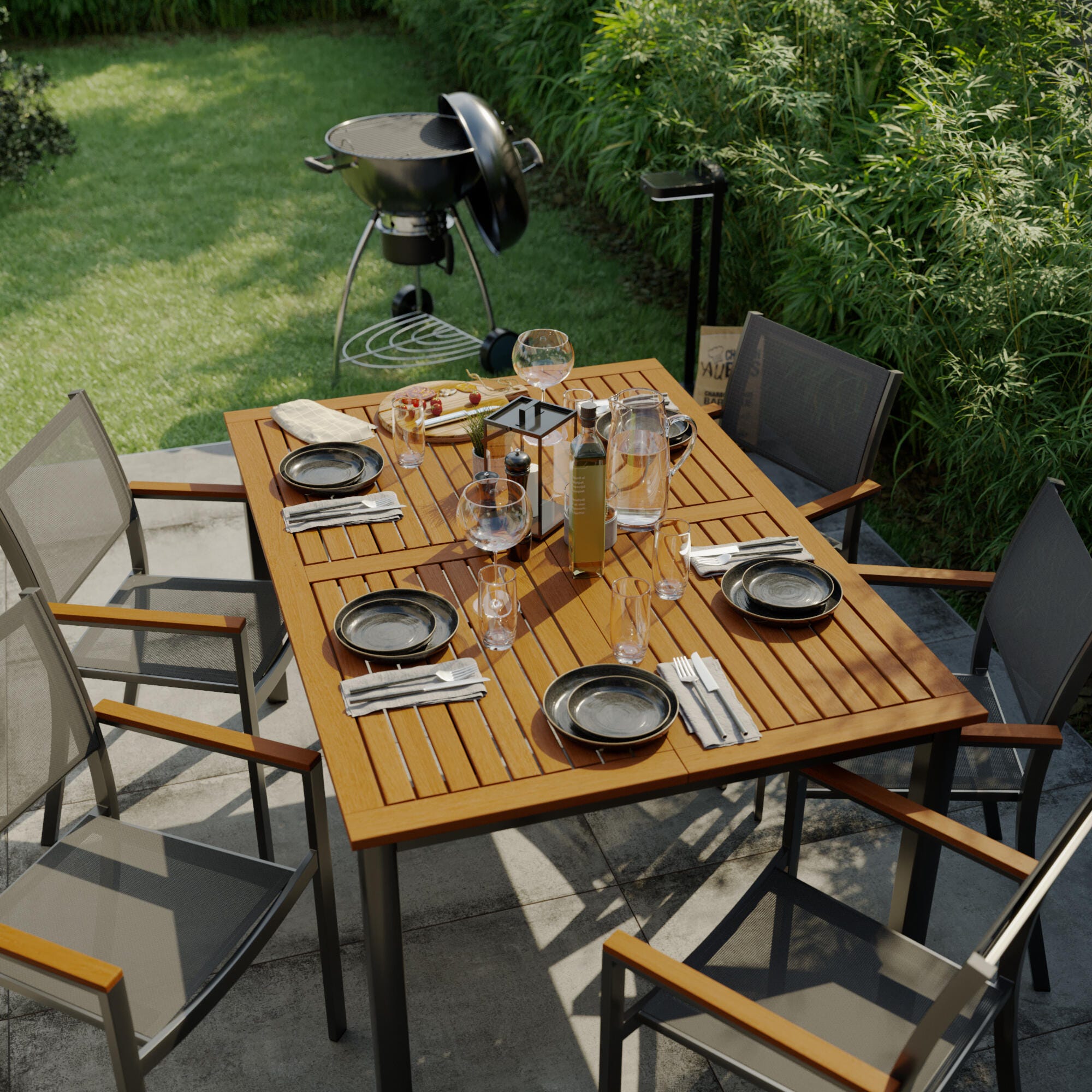 NATERIAL - Stół ogrodowy ORIS - 4 do 8 osób - Stół rozkładany - 102/147 x 147 x 75 cm - Aluminium - Eukaliptus FSC - Stół zewnętrzny - 7