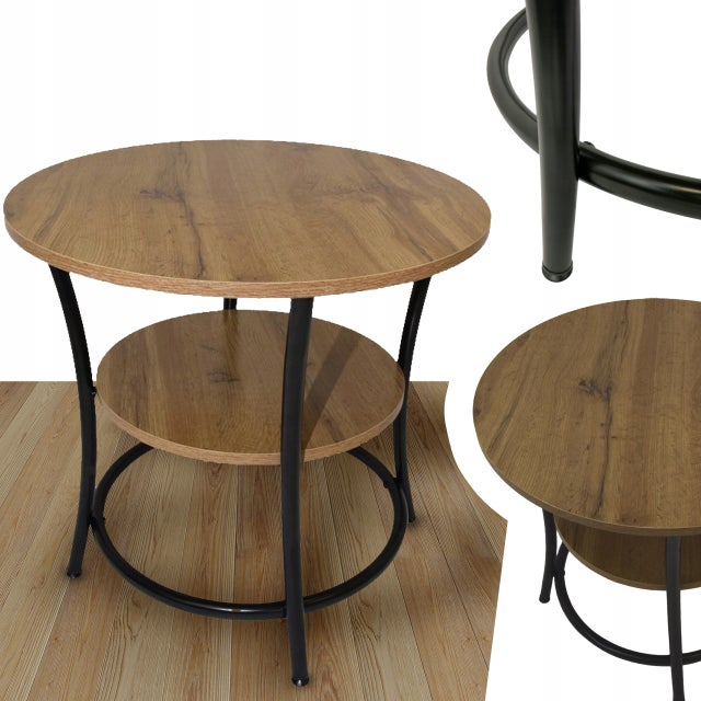 Stolik kawowy salonu okrągły fi56cm rustykalny industrialny loft SK100D dąb