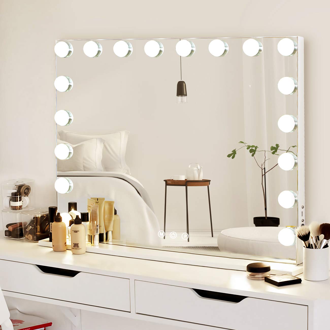 Miroir de maquillage Hollywood lumineux LED coiffeuse mural - 80 x 58 cm - 2