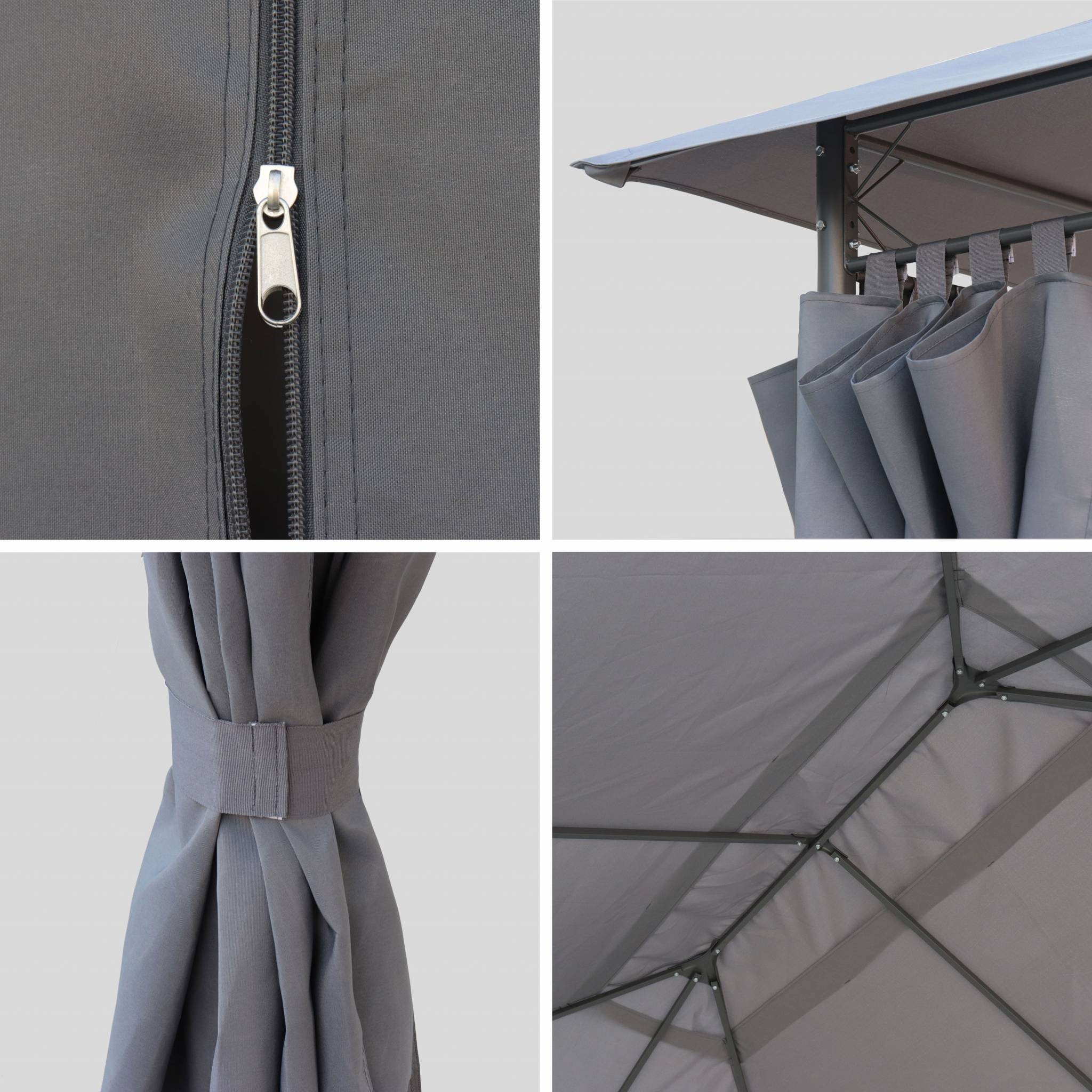 Tonnelle 3x4 m - Divio - Toile grise - Pergola avec rideaux. tente de jardin. barnum. chapiteau. réception - 4