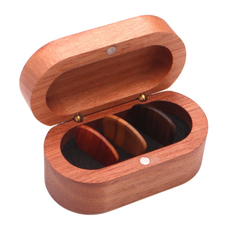 Boîte à Médiators En Bois Forme Guitare - Avec 3 Médiators En Bois D'olivier, Compartiments