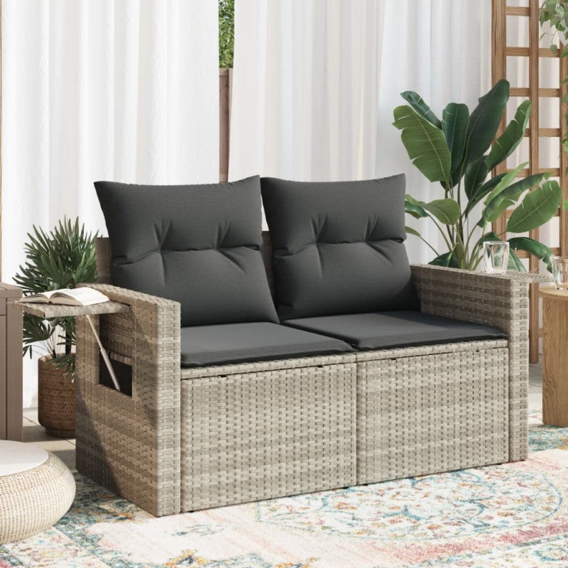 Sofa ogrodowa z poduszkami, 2-osobowa, jasnoszara, polirattan vidaXL