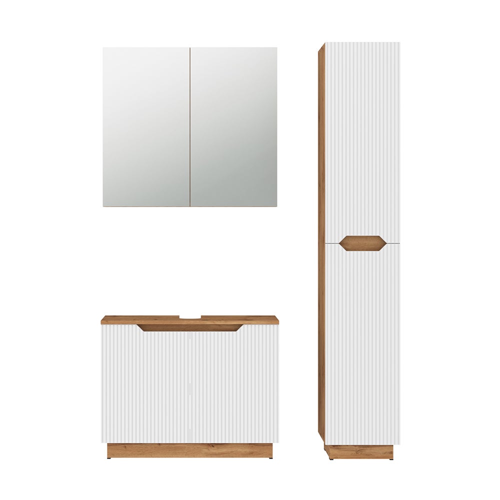 Vicco Zestaw mebli łazienkowych Lotta, Dąb/białe paski, 3 części