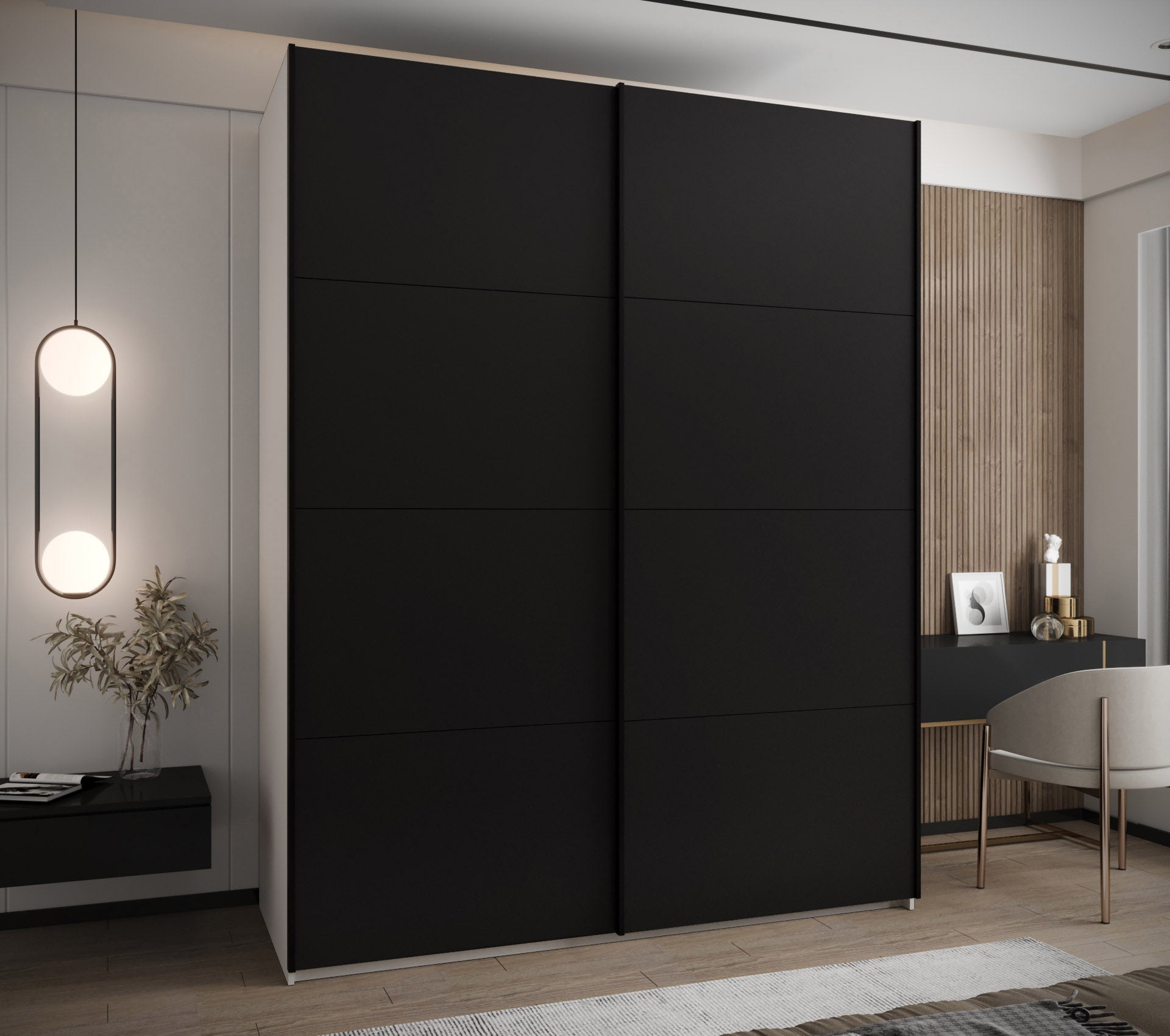 Szafa przesuwna wysoka Lux 1 200 x 64 x 245,5 cm biały + czarny + u. czarny - Abiks Meble - 2
