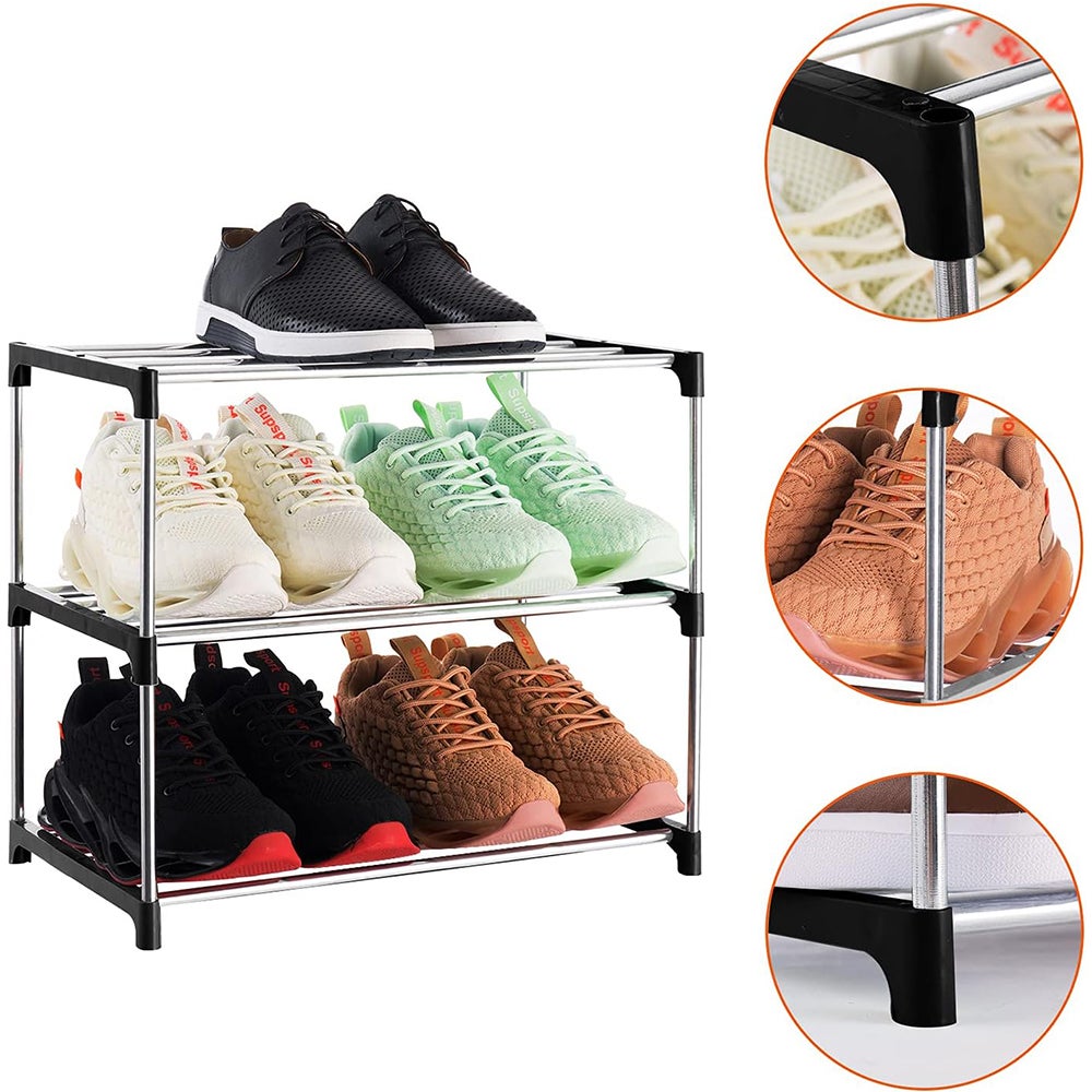 Petite étagère à chaussures empilable à 3 niveaux, organisateur de rangement léger pour étagère à chaussures pour entrée, couloir et placard - 4