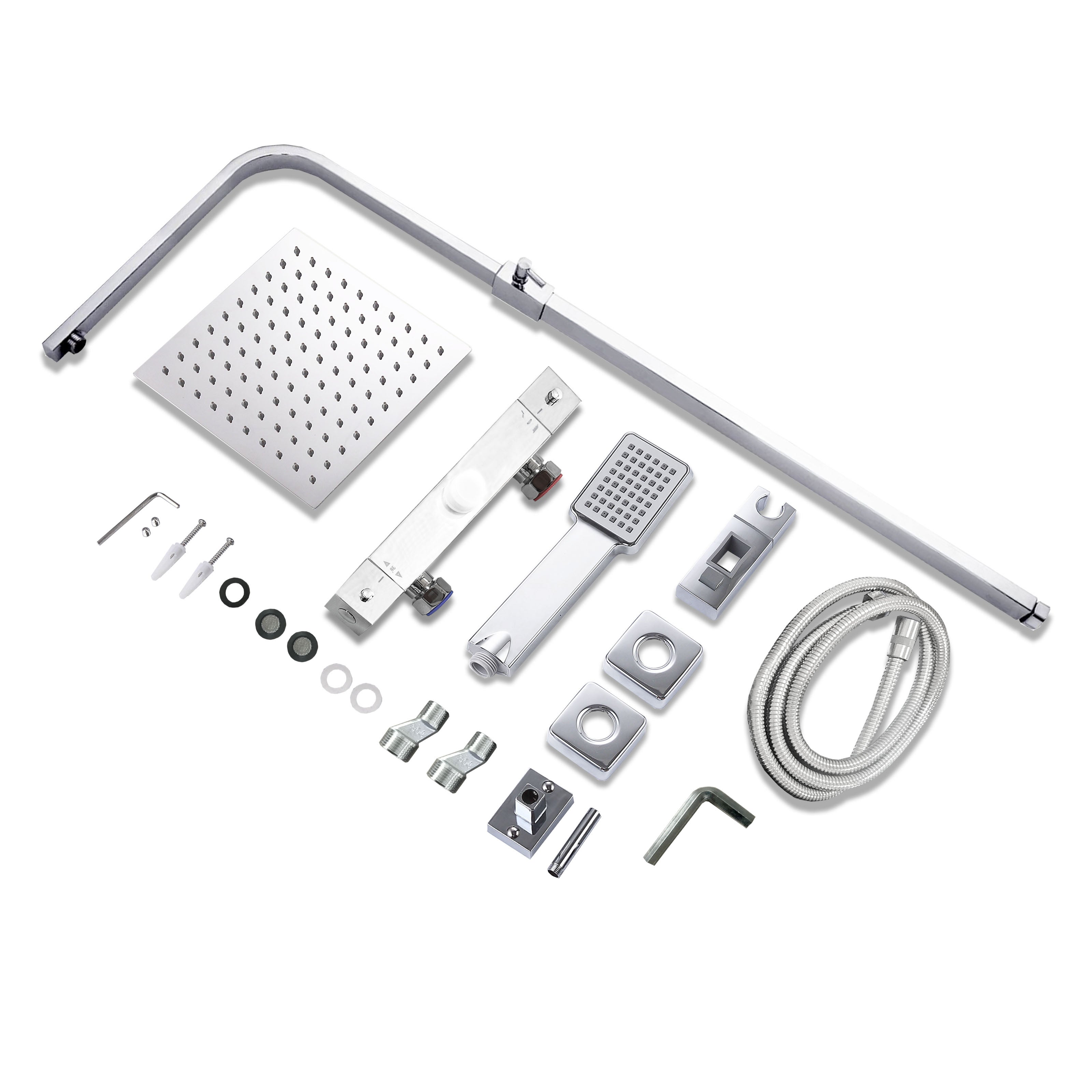 AICA Coluna de chuveiro termostática de prata brilhante barra ajustável e spray superior aço inoxidável design simples para banheiro - 6