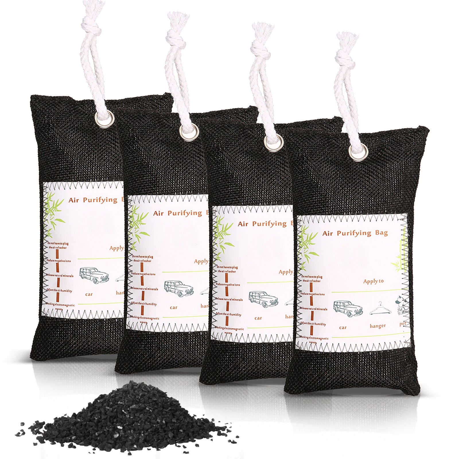 Sacchetti Di Carbone Di Bamb&ugrave; Per Purificare L'Aria - Assorbono Odori E Umidit&agrave;, Confezione 12 Pezzi