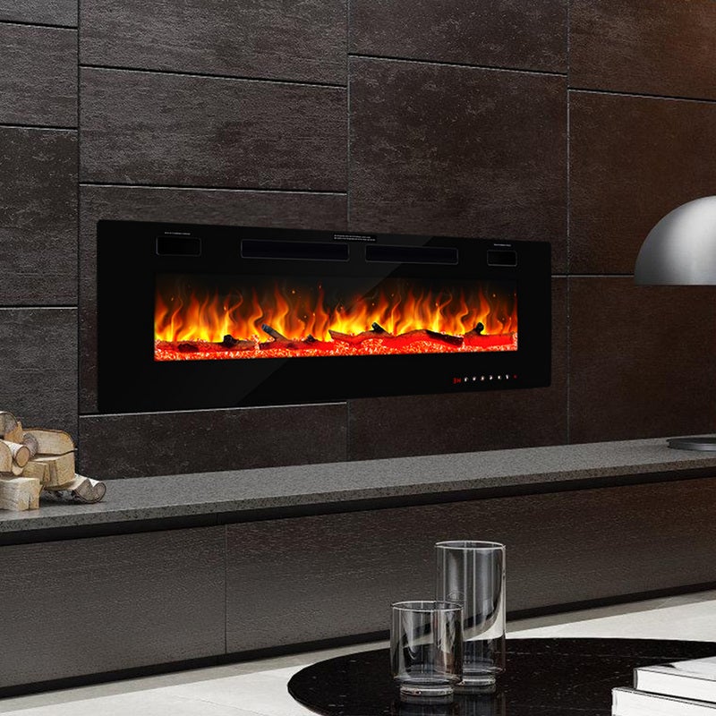 Cheminée Électrique Murale Noir avec 12 Couleurs de Flamme LED et 5 Niveaux de Luminosité – 750W/1500W - 9