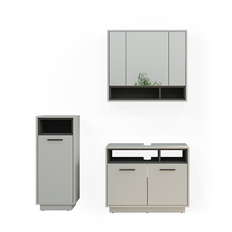 Vicco Zestaw mebli łazienkowych Beatrice, Szary, 3 części
