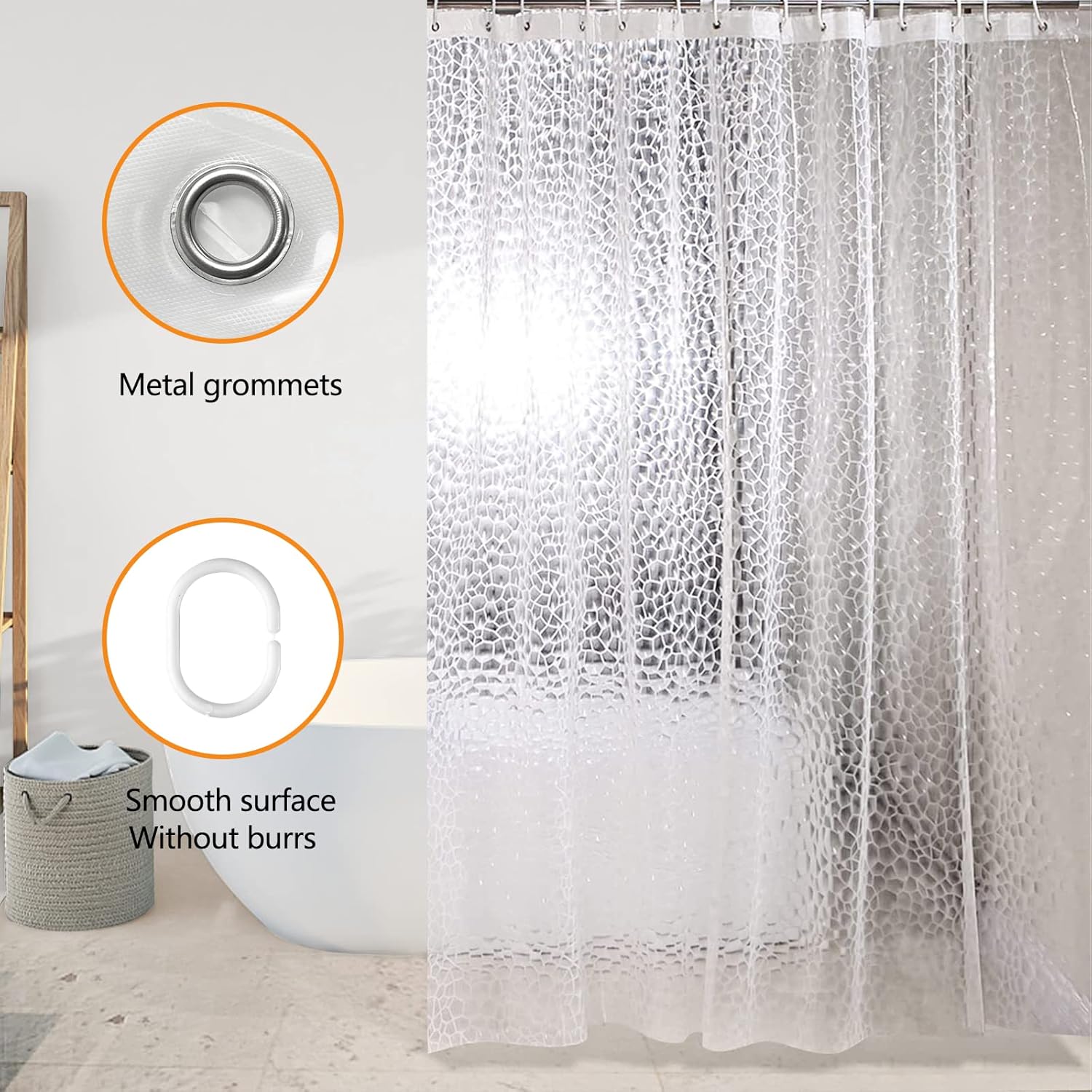 Tenda Doccia In EVA Antimuffa 180x180 Cm – Traslucida Con Motivo Geometrico 3D, Impermeabile, Include 12 Ganci In Plastica – Per Bagno, Camper E Hotel