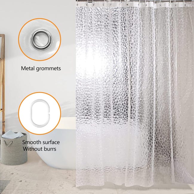 Tenda Doccia In EVA Antimuffa 180x180 Cm – Traslucida Con Motivo Geometrico 3D, Impermeabile, Include 12 Ganci In Plastica – Per Bagno, Camper E Hotel