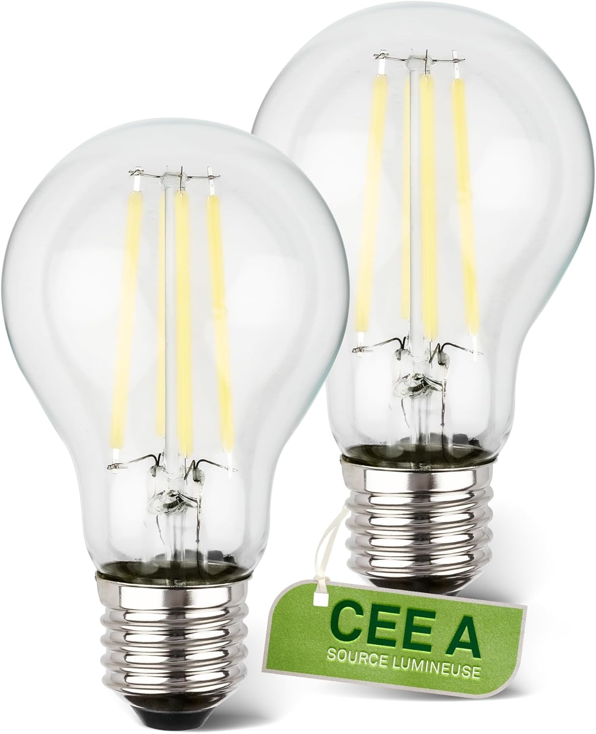 Pachet de 2 becuri LED E27 A60 4W 840 lm, alb cald, formă clasică, înlocuitor pentru bec incandescent pentru iluminat interior 2buc