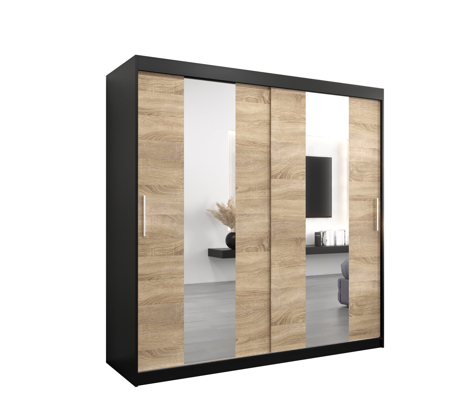 Szafa przesuwna garderoba POLE 200 x 62 x 200 cm Czarny + Sonoma - Abiks Meble