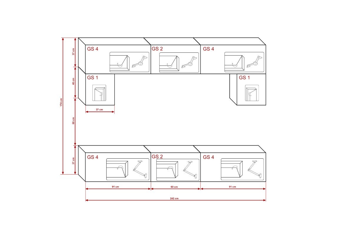 Mueble de salón moderno N70 – negro brillo – Estándar – 242 x 174 ...