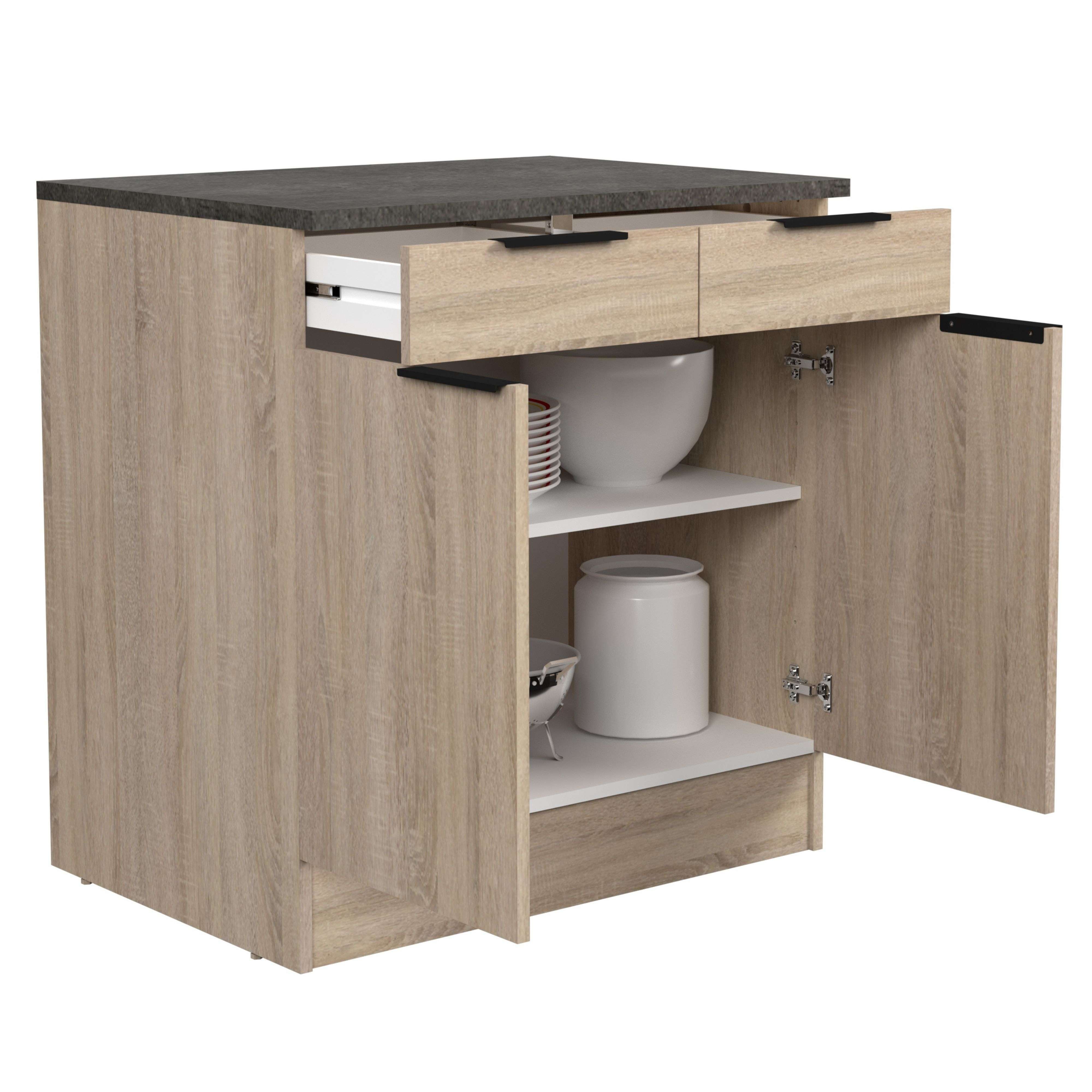 Módulo Cocina Inferior Arko Estilo Industrial en Color Roble Áspero y Negro con 2 Cajones y 2 Puertas 80x86x60 cm. - 2