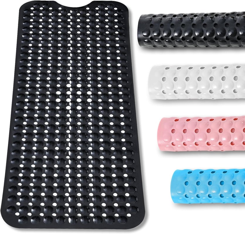 Mata łazienkowa antypoślizgowa z 3 przyssawkami, nadająca się do prania w pralce, odpowiednia do wanien i podłóg w łazience (czarna), 100 x 40 cm