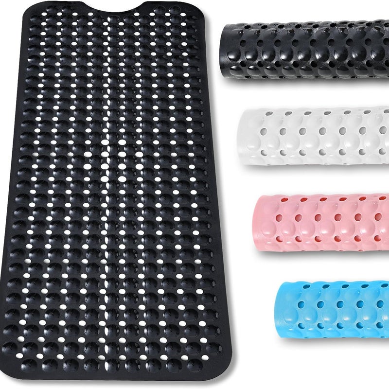 Mata łazienkowa antypoślizgowa z 3 przyssawkami, nadająca się do prania w pralce, odpowiednia do wanien i podłóg w łazience (czarna), 100 x 40 cm