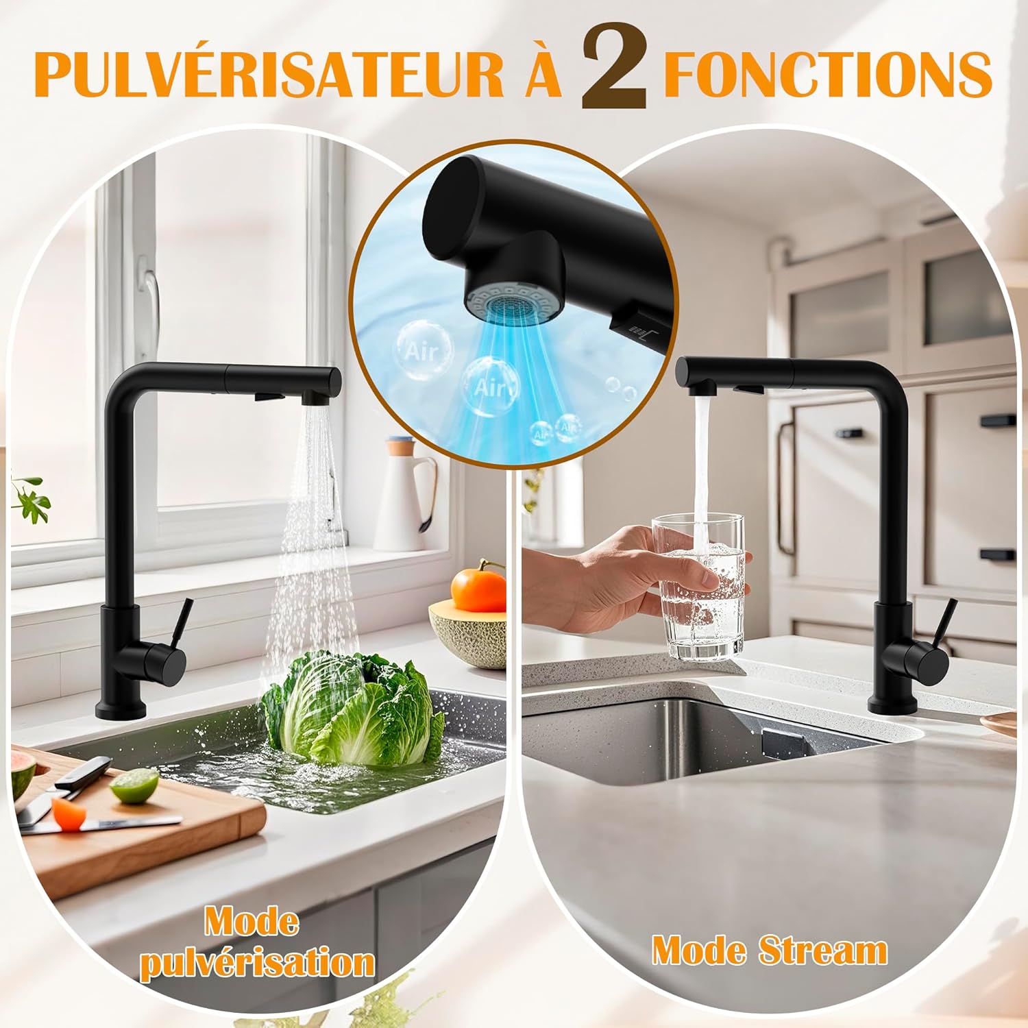 Grifo de cocina moderno con ducha extraíble, giro de 360°,