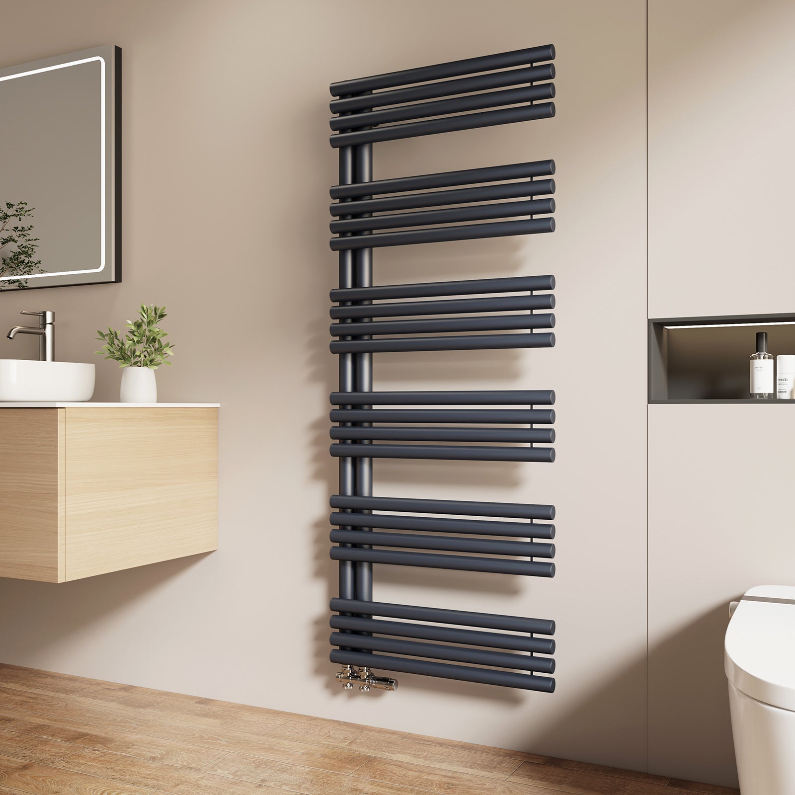 EMKE Grzejnik Łazienkowy 933W, 153,5x60 cm, 6 bar, do 6 m² – Antracytowy