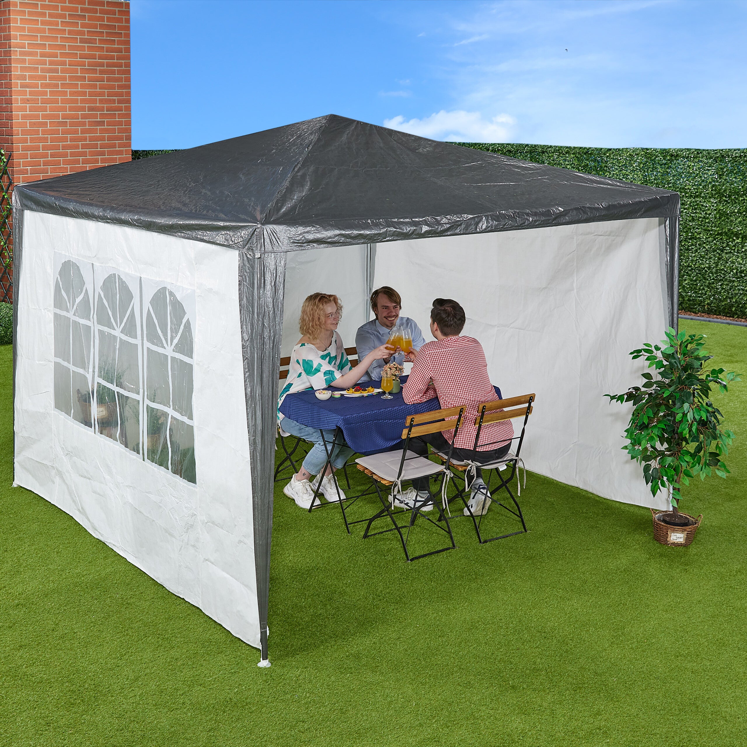 Laterales Carpa 2x3 m Set de 3, Impermeables, Cerramientos con Cierre de Contacto, Ventanas, Color Blanco, Relaxdays - 2