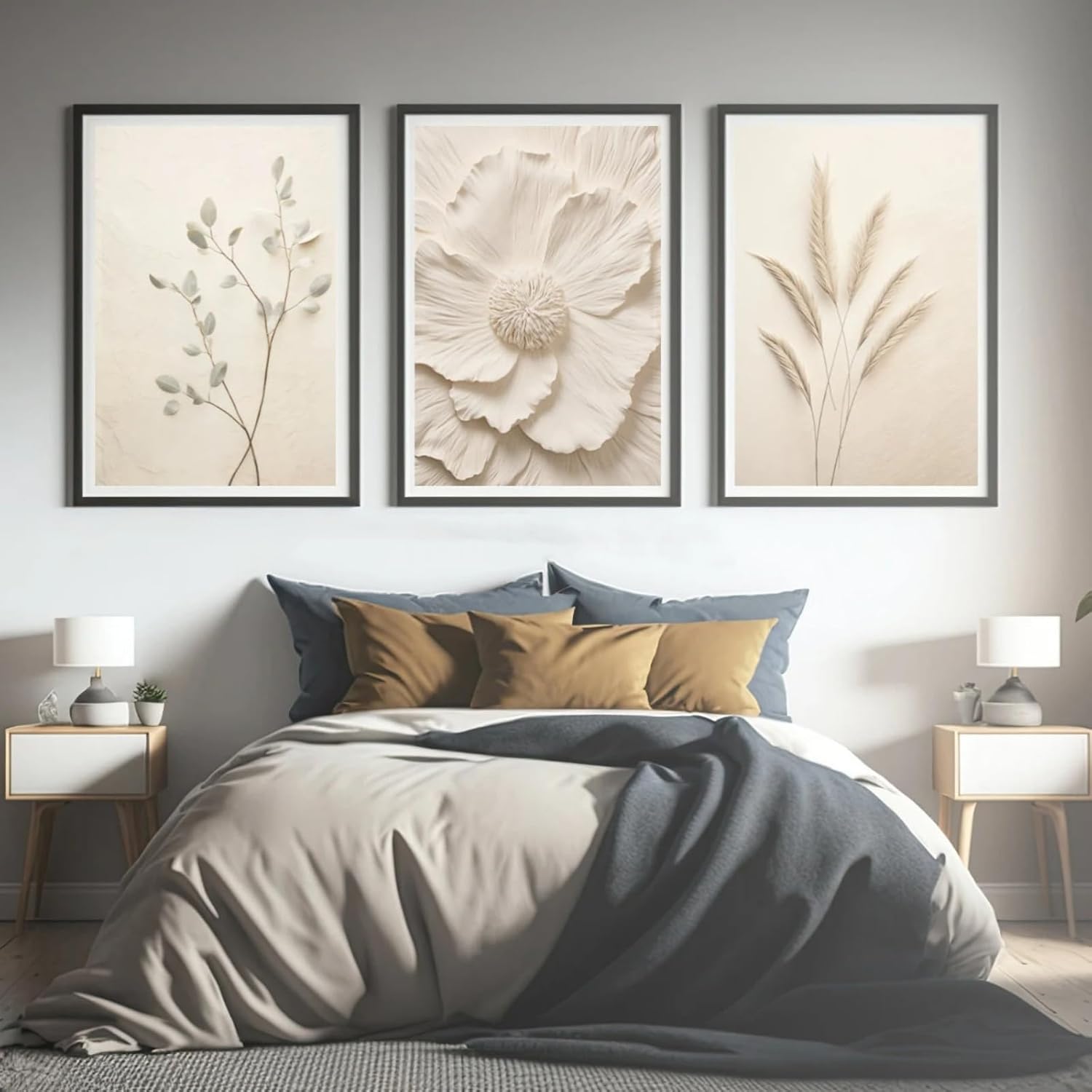 Lot de 3 posters - Beige - Décoration moderne et esthétique - Toile - Pour salon, chambre à coucher - Sans cadre - 21 x 30 cm - 2
