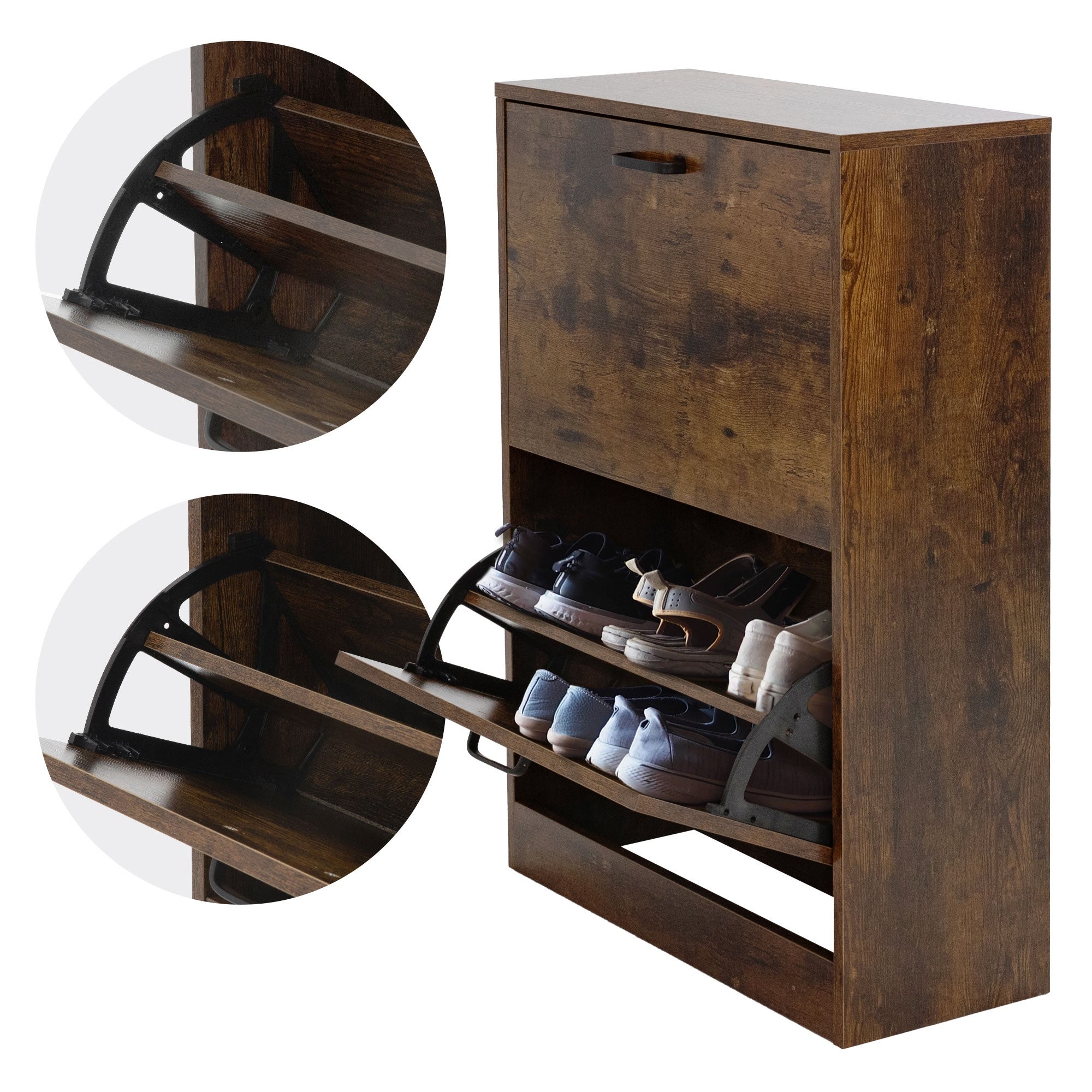 Armoire à chaussures avec 2 compartiments étagère rangement à chaussures marron - 4